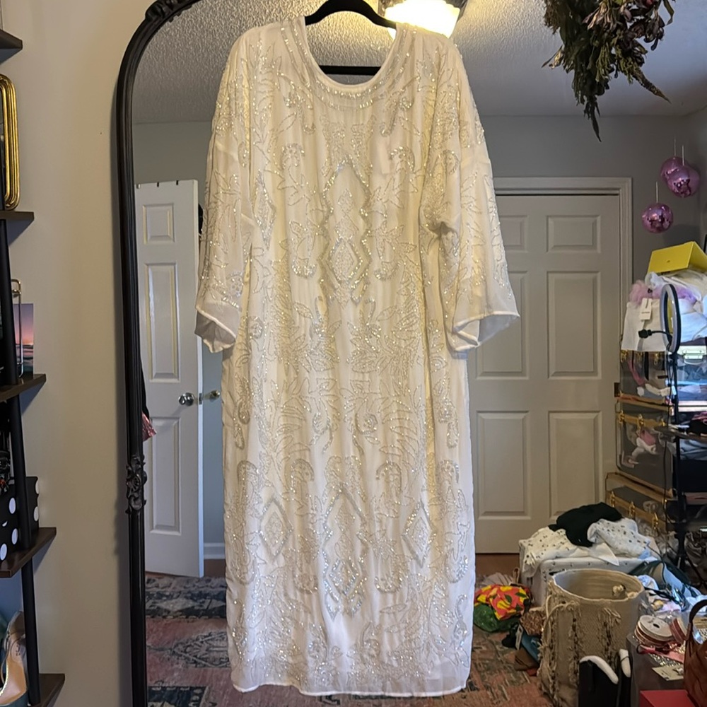 Zara low back, beaded white dress. Size M-L